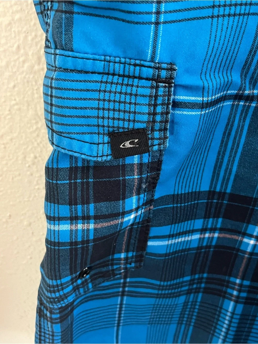 O'Neill Blue and Black Plaid Men's Swim Board Shorts